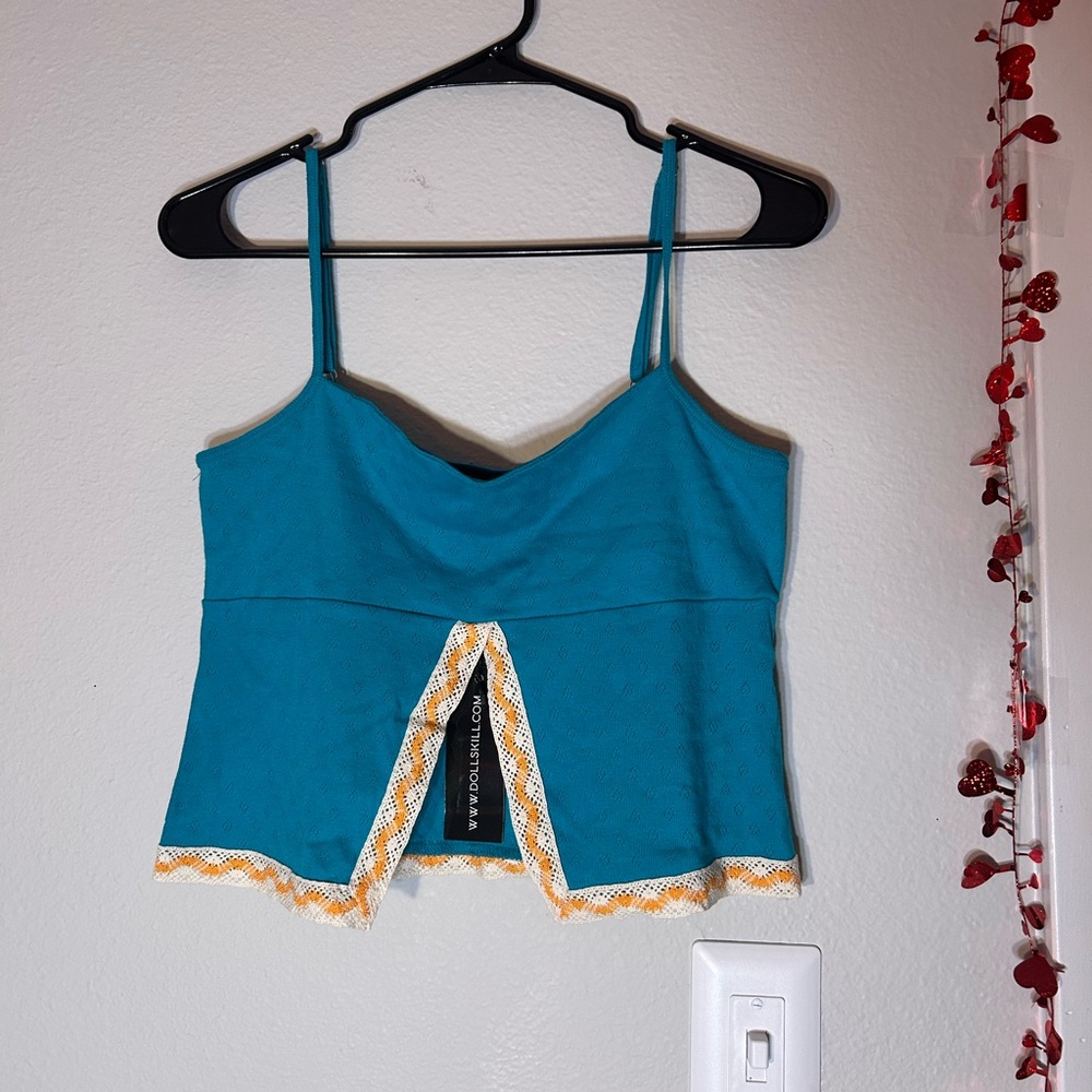 dELiA*s Blue and Yellow Crop Camisole with Cut Out